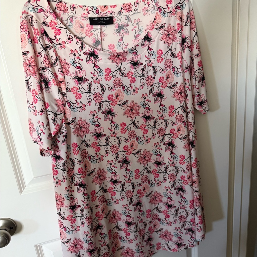Lane Bryant Pink and Black Floral Blouse